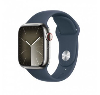 APPLE Watch Series 9 GPS + Cellular 45mm Silver Stainless Steel Case with Storm Blue Sport Band - S/M