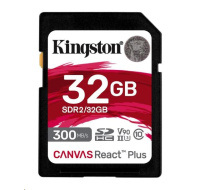 Kingston SDHC karta 32GB Canvas React Plus SDHC UHS-II 300R/260W U3 V90 for Full HD/4K/8K