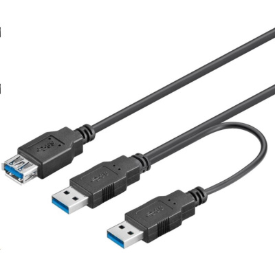 PremiumCord USB 3.0 napájecí Y kabel A/Male + A/Male -- A/Female DUÁLNÍ (extra napájení)