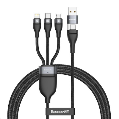Baseus Flash Series 3v2 nabíjecí / datový kabel USB/USB-C na MicroUSB + Lightning + USB-C 100W 1,2m, šedá-černá
