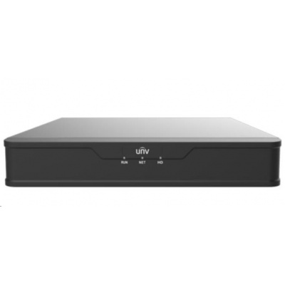 Uniview NVR, 4 kanály, H.265, 1x HDD (max 6TB), 4xPoE (max 54W),  8Mpix (80Mbps/64Mbps), HDMI, VGA, 3xUSB 2.0, audio