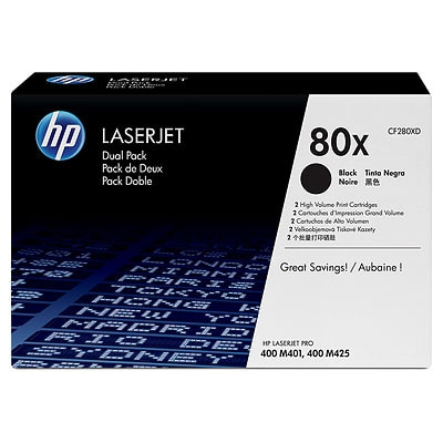 HP 80X Black 2-pack LJ Toner Cart, CF280XD (6,900 / 6,900 pages)