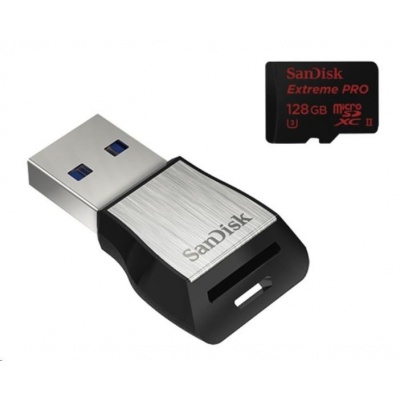 Sandisk MIcroSDXC karta 128GB Extreme PRO (275MB/s, Class 10 UHS-II U3) + USB 3.0 čtečka