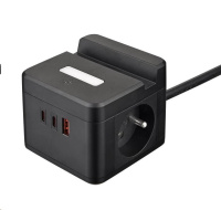 Viking síťový adaptér YC23H, 2x 230 V, 1x USB-A, 2x USB-C, dotykové světlo, funkce stojánku, černá