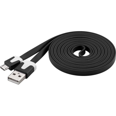 PremiumCord kabel micro USB 2.0, A-B 2m, plochý PVC kabel, černá