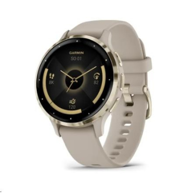 Garmin Venu® 3S, Nerezová luneta Soft Gold, pouzdro French Gray, silikonový řemínek