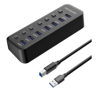 PREMIUMCORD Hub USB 3.2, 7-portový s vypínači portů, 5G SuperSpeed, Černá