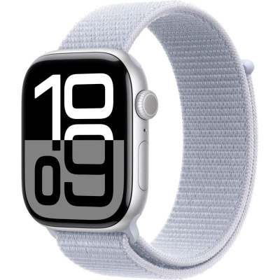 Apple Watch Series 10 GPS + Cellular 42mm Silver Aluminium Case with Blue Cloud Sport Loop