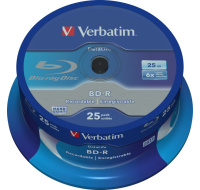 VERBATIM BD-R SL Datalife (25-pack)Blu-Ray/Spindle/6x/25GB WHITE BLUE SURFACE