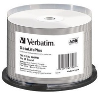 VERBATIM CD-R(50-pack) spindl, AZO 52X,700MB,WHITE WIDE THERMAL PRINTABLE SURFACE NON-ID