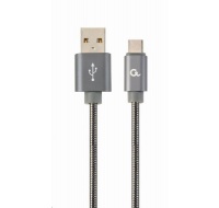 GEMBIRD Kabel USB 2.0 AM na Type-C kabel (AM/CM), 1m, metalická spirála, šedý, blister, PREMIUM QUALITY