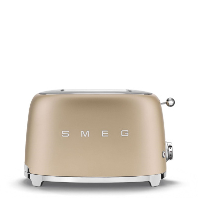 Smeg TSF01CHMEU toustovač / topinkovač, 2 toasty, 6 úrovní opékání, zásuvka na drobky, styl. 50. let, matně zlatá