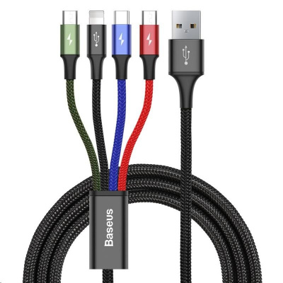 Baseus rychlý nabíjecí / datový kabel 4v1 Lightning + USB-C + 2* Micro USB 3,5A 1,2m, černá