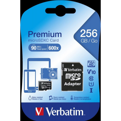 VERBATIM MicroSDXC karta 256GB Premium, U1 + adaptér