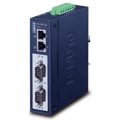 PLANET IMG-2200T Průmyslová brána, MODBUS, 2x RS-232/422/485 na IP, 2x RJ-45 10/100Base-TX, -40 až +75°C, DC12-48V, IP30